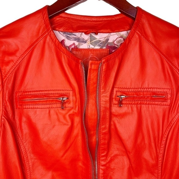 D’ARIENZO Italian Leather Dual Front Zipper Moto Style Jacket Size XL in Orange - Picture 5 of 16